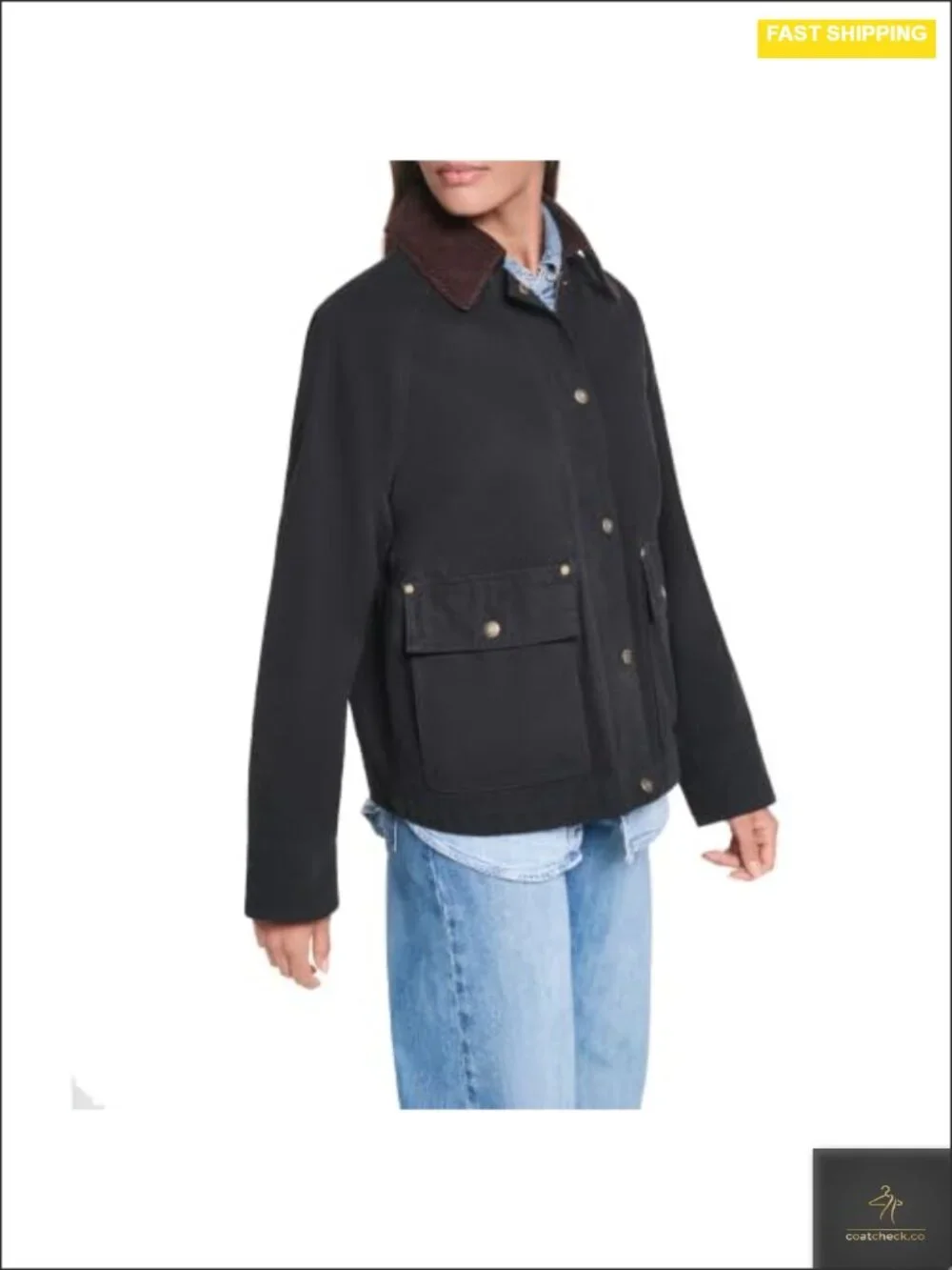 Cotton Casual Jacket with Corduroy Collar, Classic Fit, Lightweight